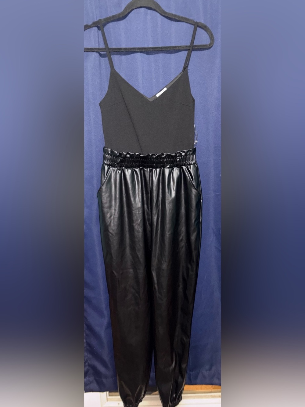 Rue21 Black Spaghetti Strap Faux-Leather Jumpsuit